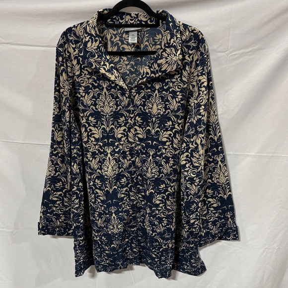 Catherines Tops - Catherines Navy and Cream Floral Damask Tunic